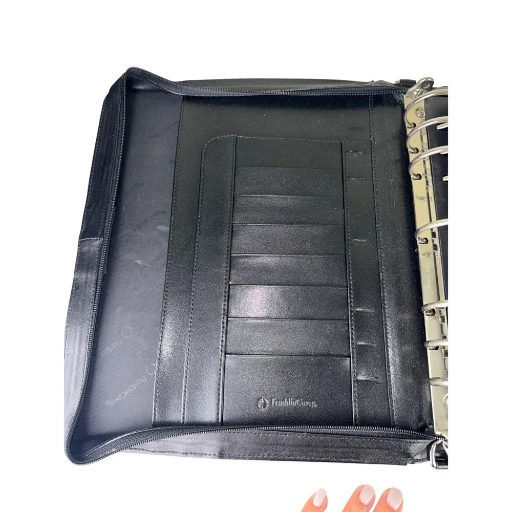 Franklin Covey Black Leather 7 Ring Zippered Planner Organizer Professional